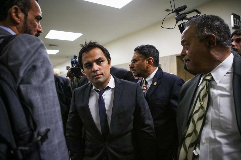 Gurbaksh Chahal, convicted of domestic abuse, exits a court hearing in S.F. over allegedly kicking an ex-girlfriend.