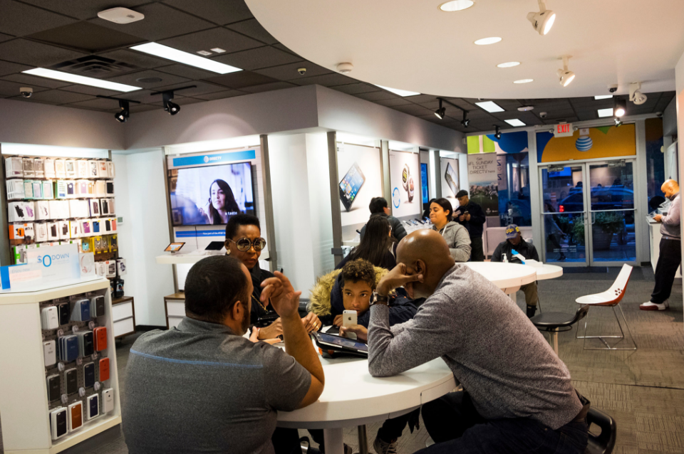 An AT&T store in Manhattan. The telecom giant and Time Warner have proposed an $85.4 billion merger.